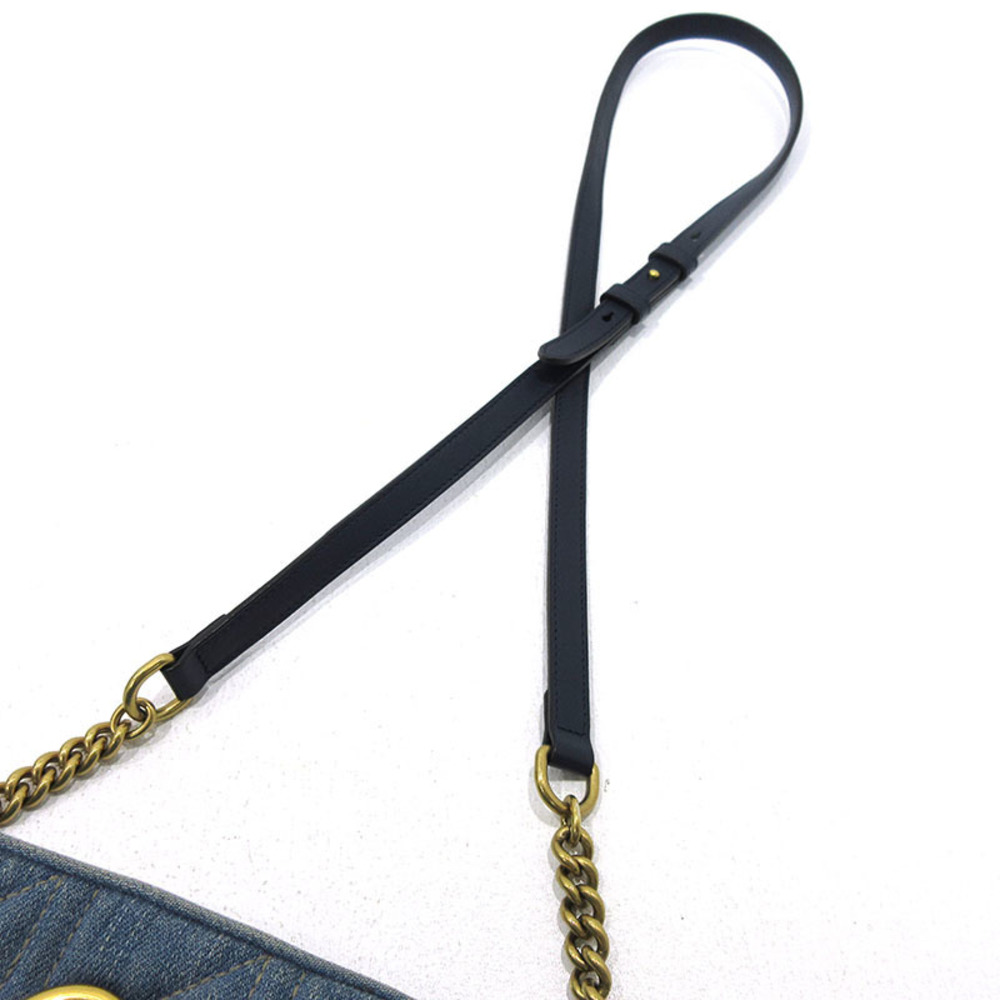 Gucci Chain Bag Denim Marmont Pearl Blue Shoulder Gg - Picture 4 of 10